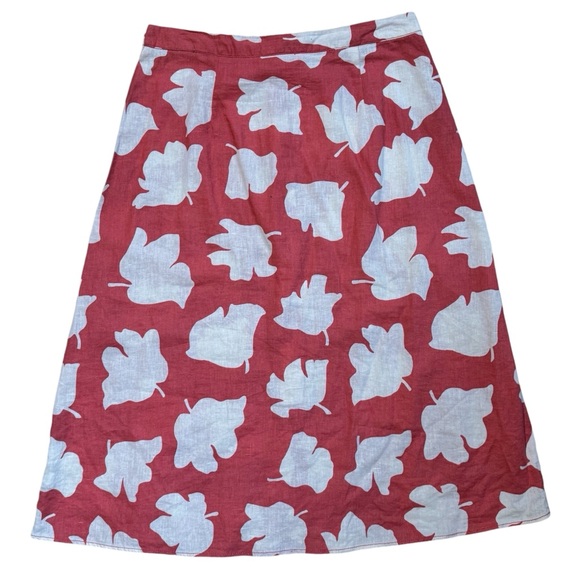 Coral Linen Cotton Floral Flared Midi Skirt 8 - Picture 3 of 4